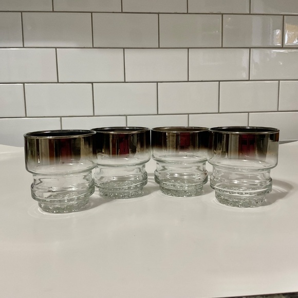 VTG MCM Queen's Mercury Fade Lusterware Ribbed Set of 4 Lowball Glasses - Picture 2 of 6